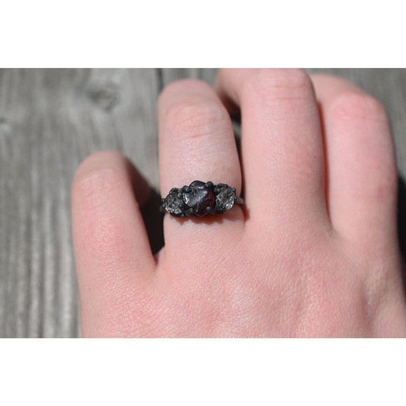 Raw Garnet Engagement Ring, Rough Wedding Band, Unique Sterling Silver - Picture 3 of 4